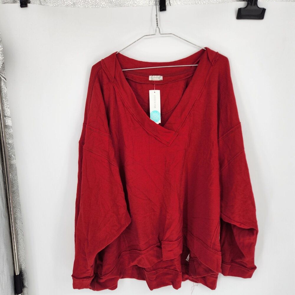 Free People Intimately M Red Sweater Staycation Oversize Lounge Sweatshirt NWT